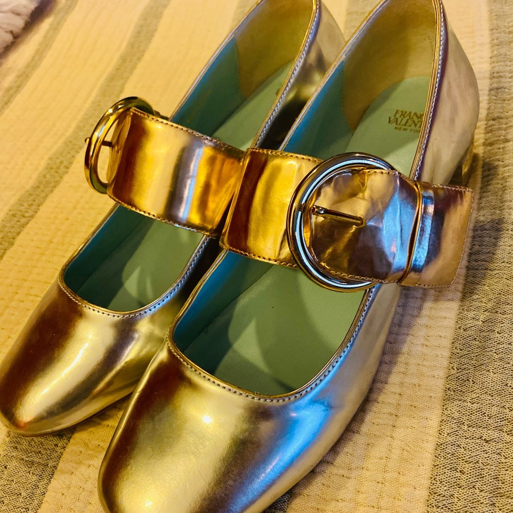 Frances Valentine Gold & Silver Heels with Oversized Buckle